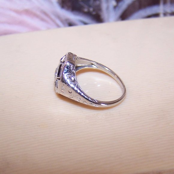 Art Deco 14K Gold Diamond Blue Sapphire Cocktail Ring - Size 4.25 - Picture 9 of 10